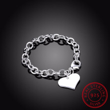 925 Sterling Silver Heart Charm Bracelet - Unisex Jewelry for Men & Women, Fine Gift for Mom