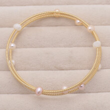 Natural Pearl Bracelet Brass Inlay Three of Pearls Charm Bracelet Jewellery for Men Women Elastic Rope Jewelry
