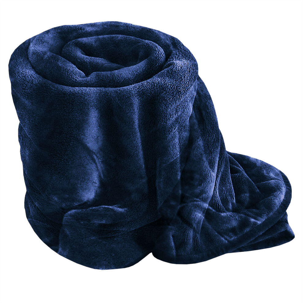 (Navy Blue, Double: 150 cm x 200 cm.) Solid 310 GSM Fleece Blanket Warm Thick Soft Fluffy Bed Mink Sofa Throw