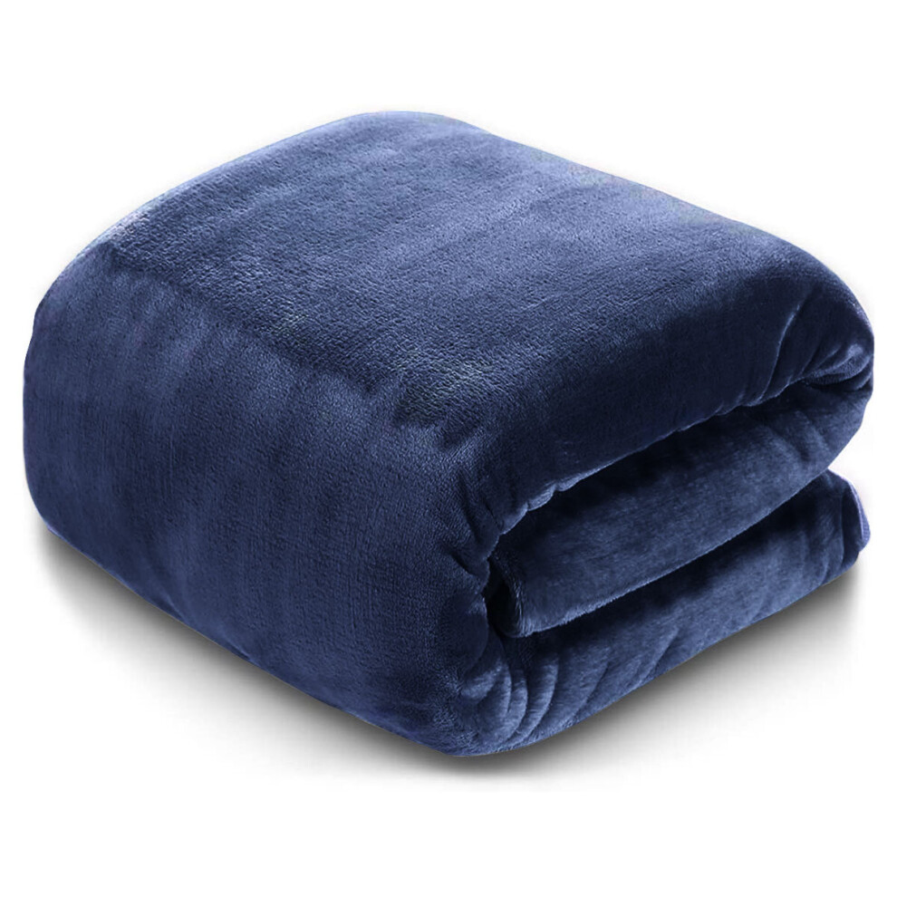 (Navy Blue, King: 200 cm x 240 cm) Solid 310 GSM Fleece Blanket Warm Thick Soft Fluffy Bed Mink Sofa Throw