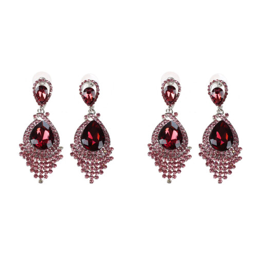 2 Pair Fashion Women Wedding Jewelry Austrian Crystal Long Crystal Drop Crystal Bride Earrings for Women Red 1