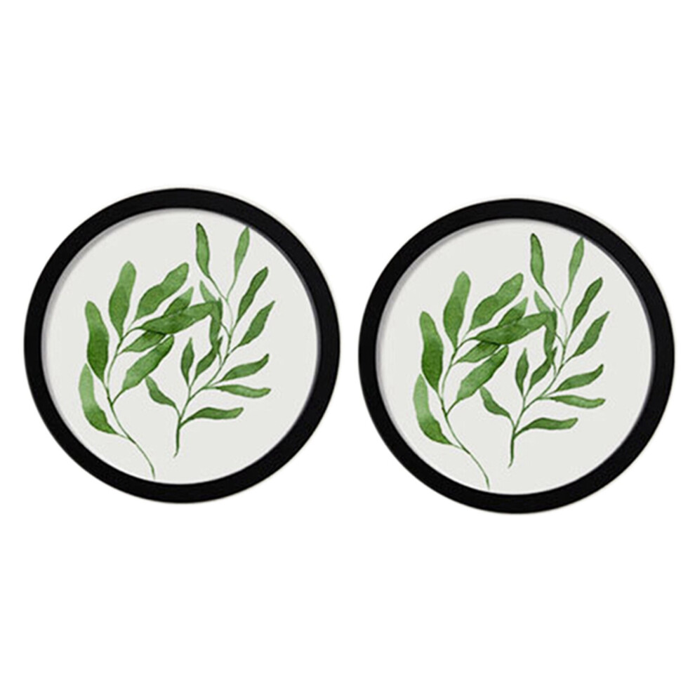 2pcs 7Inch Round Wooden Picture Frames Gift DIY Wall Hanging Wood Picture Holder (Black)
