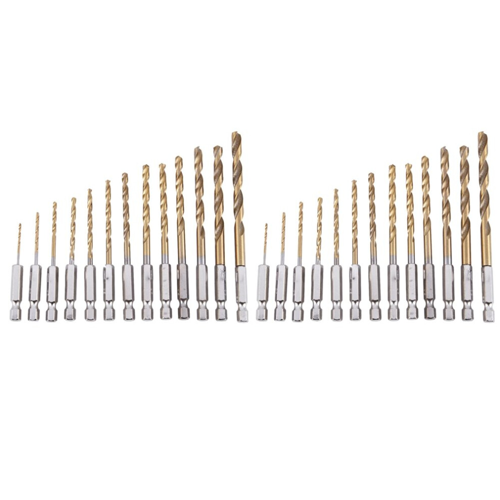 Tlily Brown 26Pc Hss Titanium Coated Drill Bit Set With 1/4Inch Hex Size 26