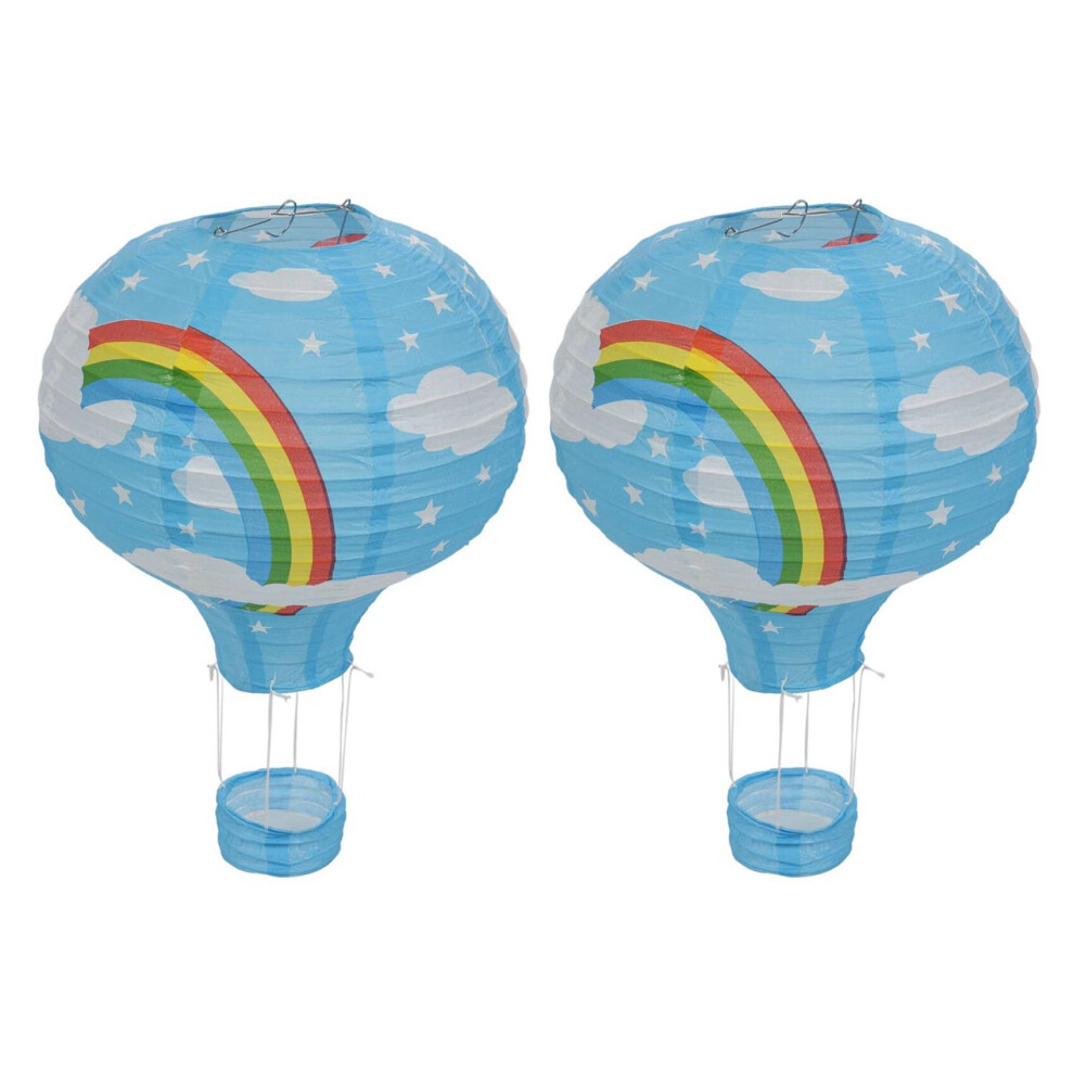 2X 12Inch Hot Air Balloon Paper Lantern Lampshade Ceiling Light Wedding , Blue Rainbow
