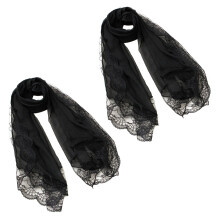 2X Woman Scarves Chiffon Lace Scarf Wrap Scarf Black
