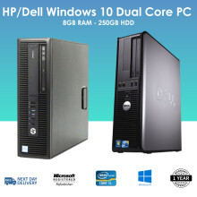 HP/Dell Windows 10 Dual Core Desktop Tower - 8GB RAM - 250GB HDD Wifi Dongle