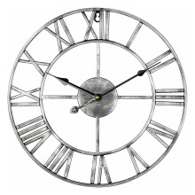 (SILVER) GARDEN WALL CLOCK ROMAN LARGE INDOOR OUTDOOR NUMERALS GIANT OPEN FACE METAL 60CM