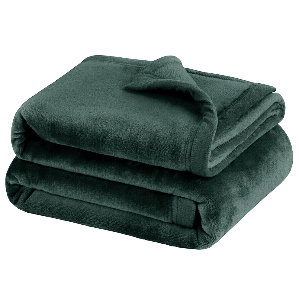 (Green Emerald, Double: 150 cm x 200 cm.) Solid 310 GSM Fleece Blanket Warm Thick Soft Fluffy Bed Mink Sofa Throw