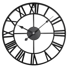 (BLACK) GARDEN WALL CLOCK ROMAN LARGE INDOOR OUTDOOR NUMERALS GIANT OPEN FACE METAL 60CM