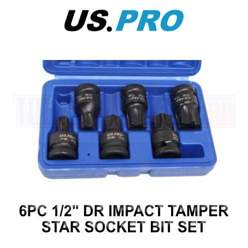 us pro US PRO Tools 6PC 1/2" DR Impact Star Torx Bit Socket Set Tamper Proof T55 - T100 3988