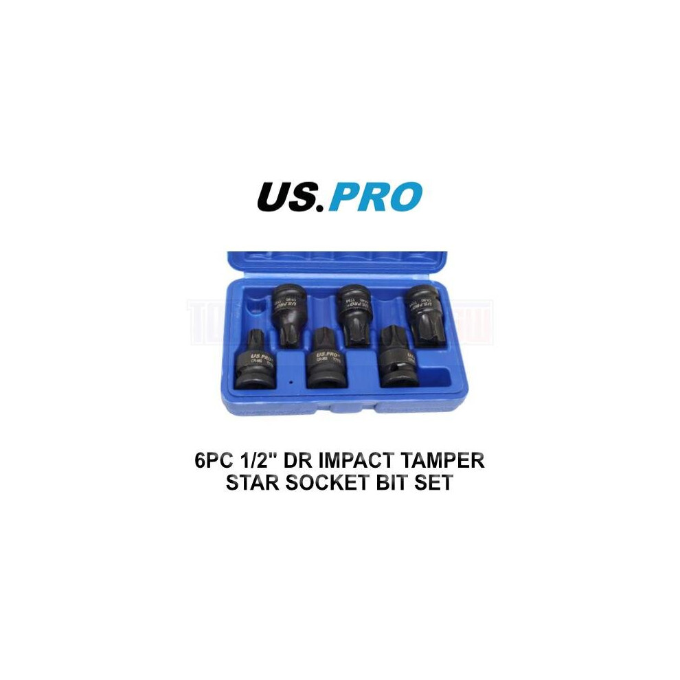 US PRO Tools 6PC 1/2" DR Impact Star Torx Bit Socket Set Tamper Proof T55 - T100 3988