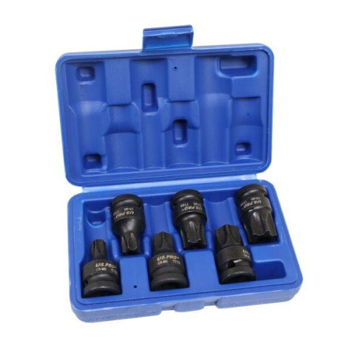 us pro US PRO Tools 6PC 1/2" DR Impact Star Torx Bit Socket Set Tamper Proof T55 - T100 3988 1