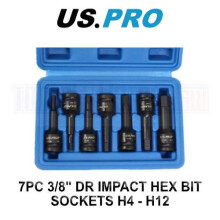 US PRO Tools 7pc 3/8" DR Impact Hex Bit Sockets Set H4 - H12 3989