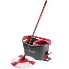 Vileda Turbo Microfibre Mop and Bucket Set, Spin Mop for Cleaning Floors, Set of 1x Mop and 1x Bucket,Grey/Red,48.5 x 27.5 x 28 cm