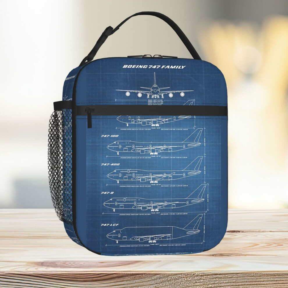 Lunch Bag Boeing 747 Family Blueprint (light Blue) Tote Insulated Cooler Kids School Travel