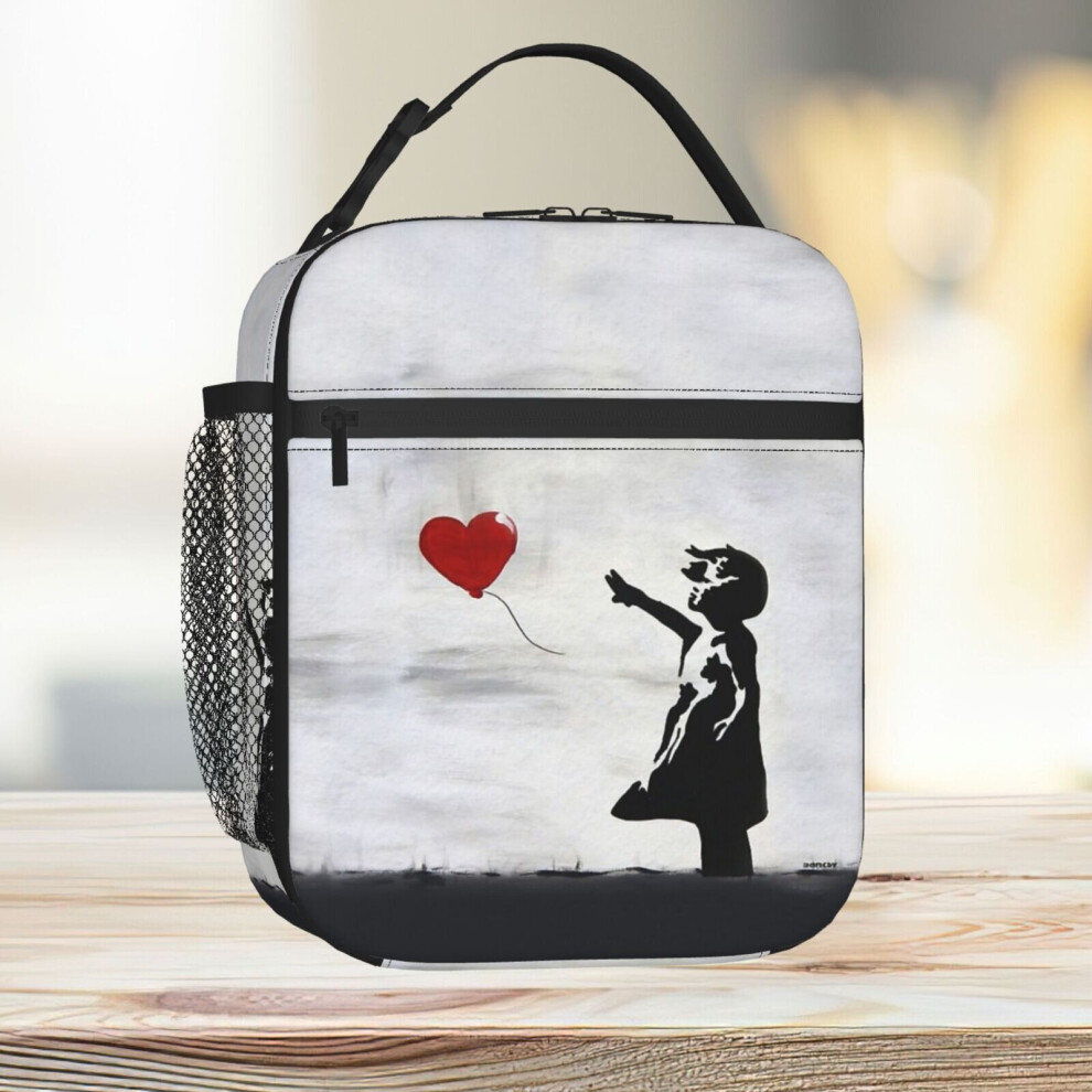 Lunch Bag Banksy Girl With Heart Balloon Graffiti ORIGINAL WALL Street Art Tote Insulated Cooler Kids School Travel