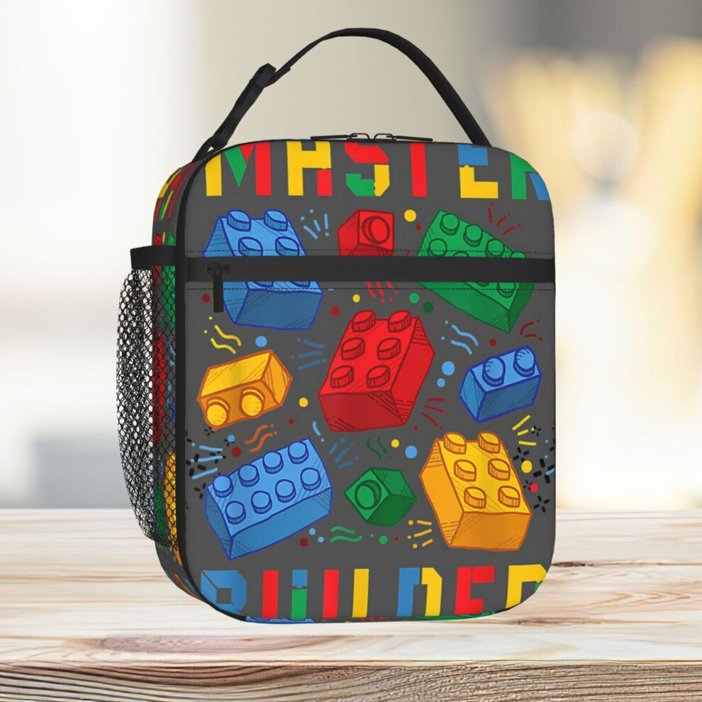 Lunch Bag Brick Builder Blocks Master Builder Tote Insulated Cooler Kids School Travel