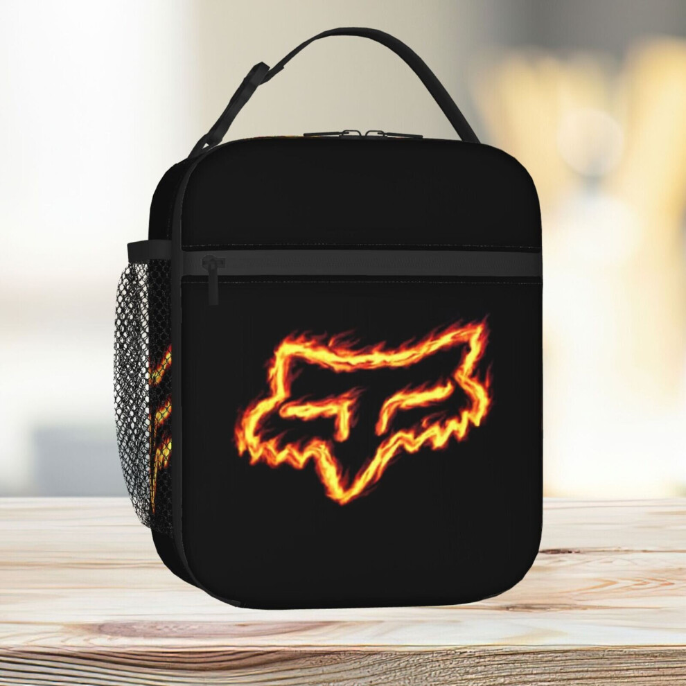 Lunch Bag Fox Head On Fire. Tote Insulated Cooler Kids School Travel