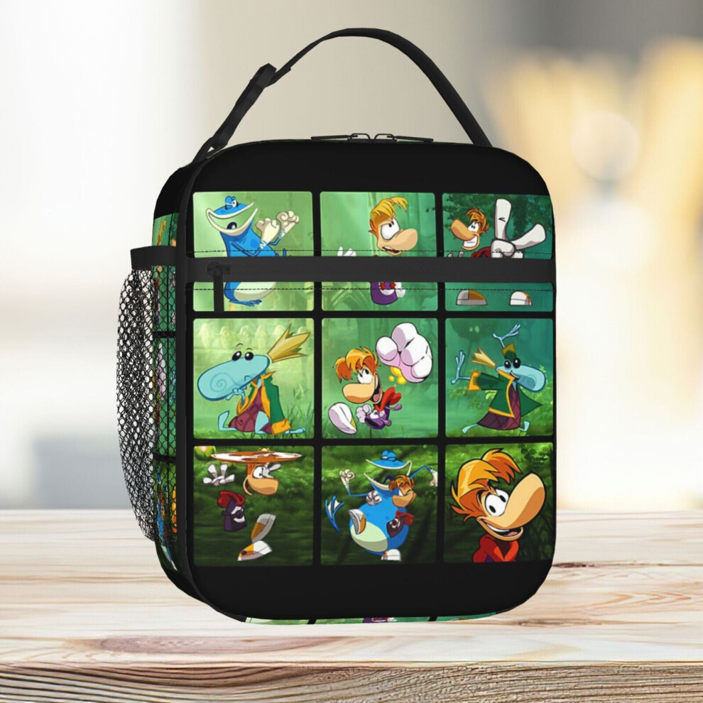 Lunch Bag Retro Rayman Characters Squares Tote Insulated Cooler Kids School Travel