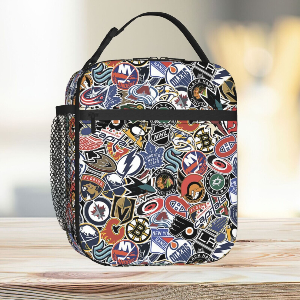Famgem Lunch Bag Nhl Teams Stickers Tote Insulated Cooler Kids School Travel