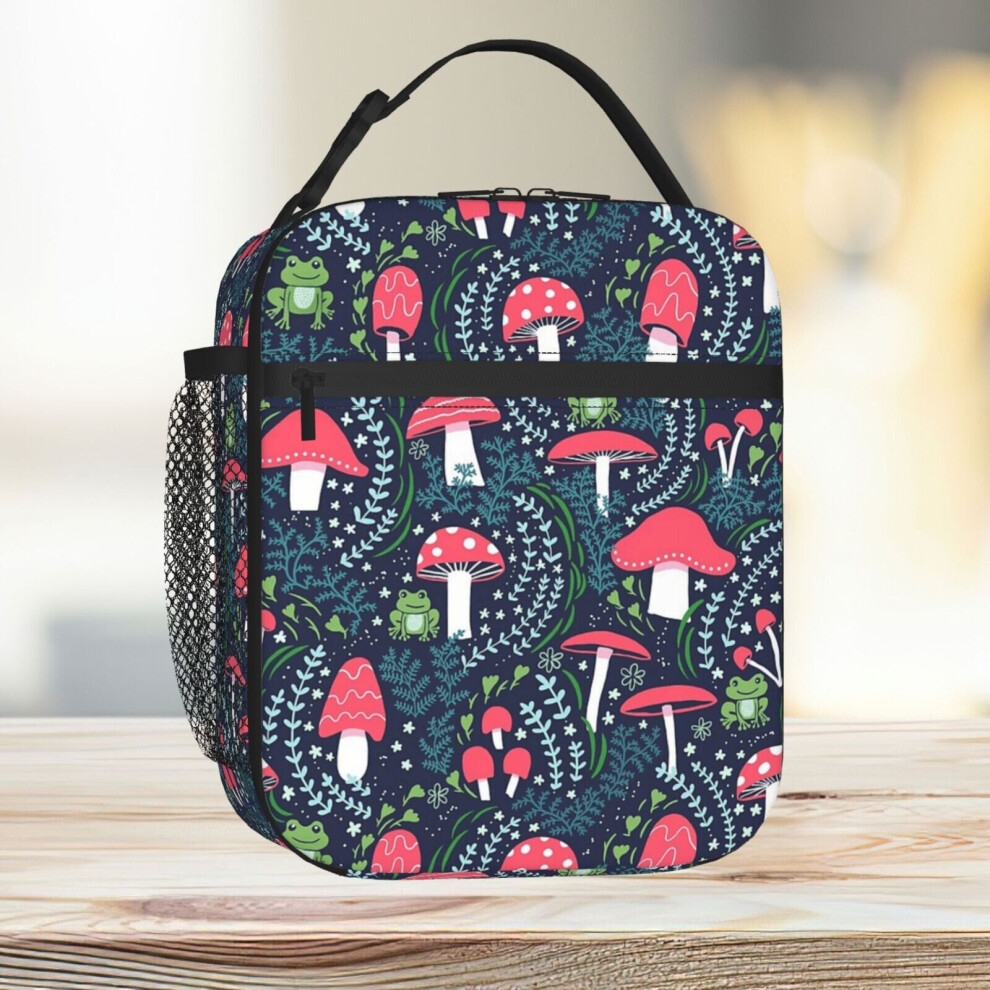 Lunch Bag Mushrooms, Toadstools And Frogs Tote Insulated Cooler Kids School Travel