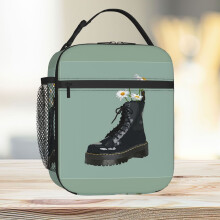 Lunch Bag Dr. Martens Boot With Flowers - Insulated Cooler Tote for Kids, School & Travel, Zippered Pockets & Side Bottle Pocket