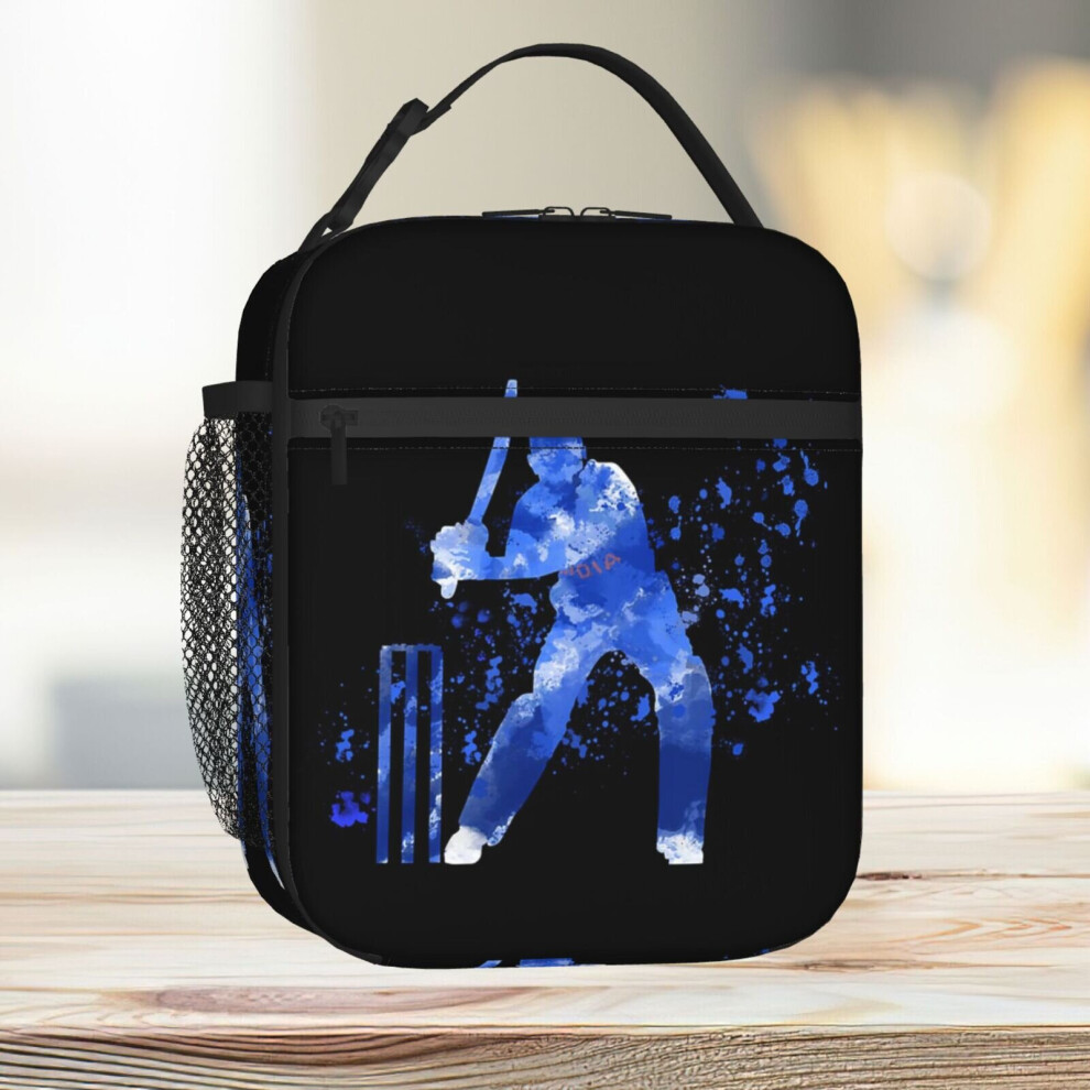 Lunch Bag INDIA CRICKET - BATSMAN Watercolour Splatters Tote Insulated Cooler Kids School Travel