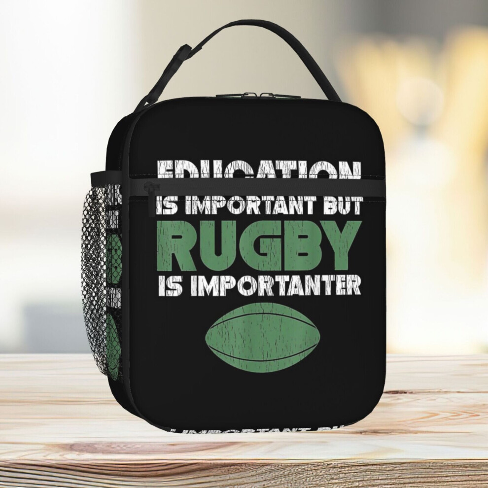 Lunch Bag Education Is Important But Rugby Is Importanter Tote Insulated Cooler Kids School Travel