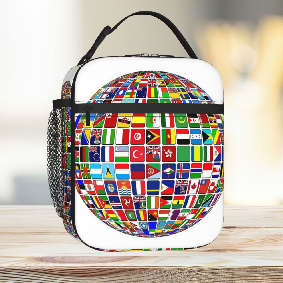 Famgem Lunch Bag International World Flags Countries Tote Insulated Cooler Kids School Travel