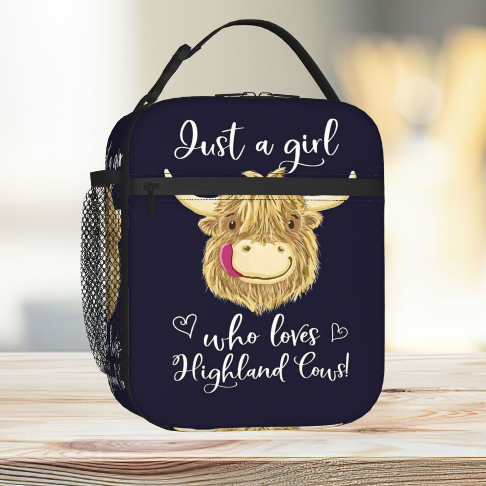 Lunch Bag Just A Girl Who Loves Scottish Highland Cows Tote Insulated Cooler Kids School Travel