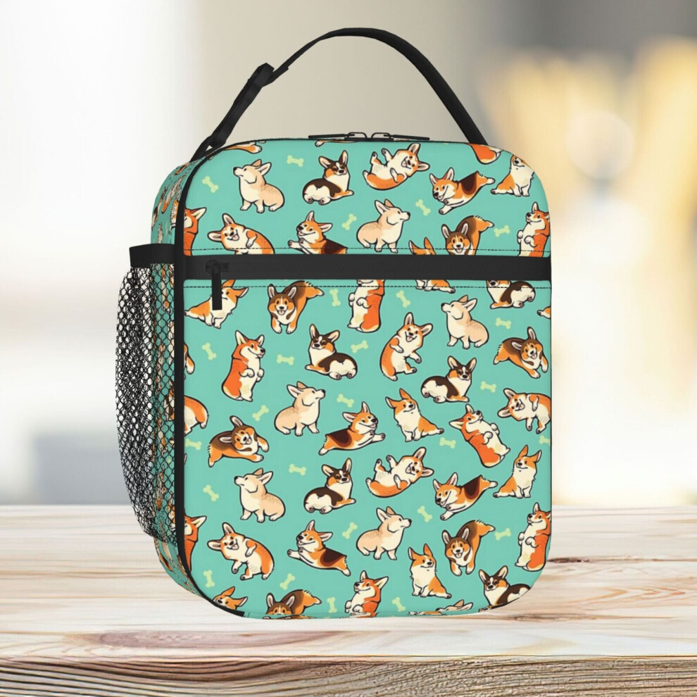 Lunch Bag Jolly Corgis In Green Tote Insulated Cooler Kids School Travel