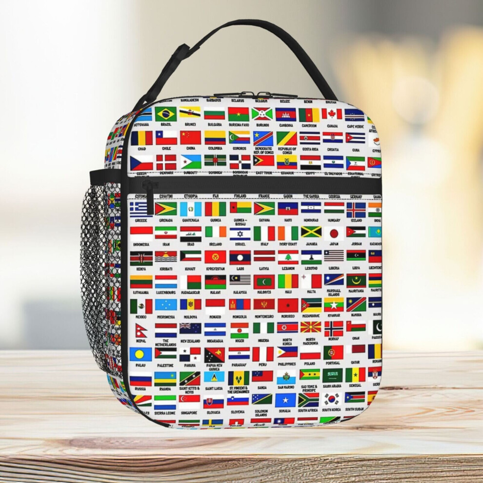 Lunch Bag All Flags Country Of The World Tote Insulated Cooler Kids School Travel