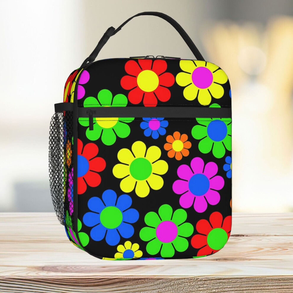 Lunch Bag Hippy Flower Daisy Spring Pattern Tote Insulated Cooler Kids School Travel