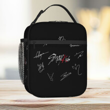 Stray Kids' Signatures Red Lunch Bag - Insulated Tote Cooler, 6L Capacity, Zippered, Side Pocket, Detachable Strap for School & Travel