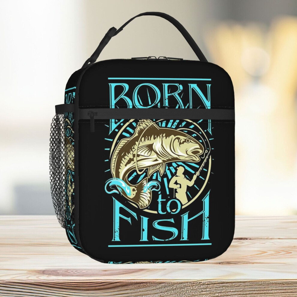 Lunch Bag Born To Fish Tote Insulated Cooler Kids School Travel