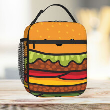 Lunch Bag Cute Burger. Hamburger Fast Food. Tote Insulated Cooler Kids School Travel