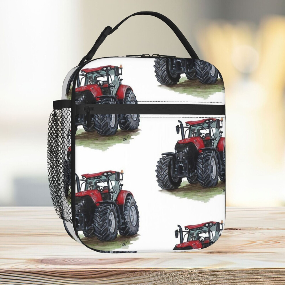 Famgem Lunch Bag Big Tractor Tote Insulated Cooler Kids School Travel Red