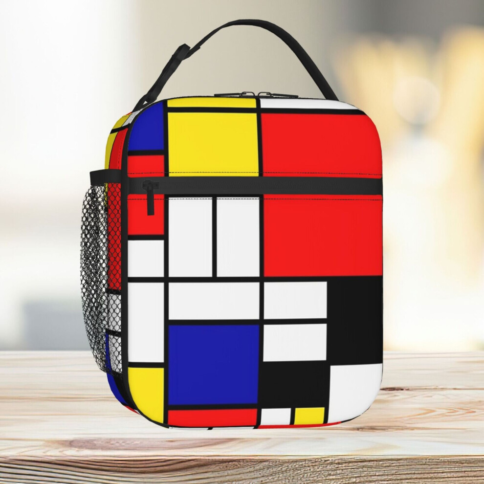 Lunch Bag Mondrian Abstract Art Design Tote Insulated Cooler Kids School Travel