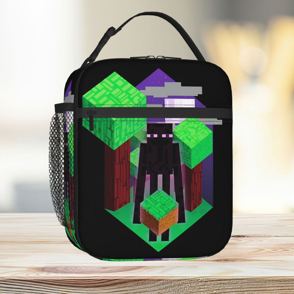Famgem Lunch Bag Enderman Night Block Tote Insulated Cooler Kids School Travel