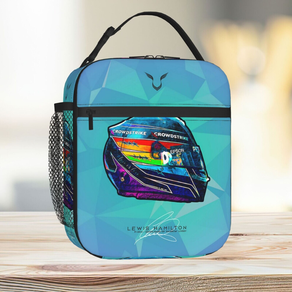 Lunch Bag F1 2021 Lewis Hamilton - Rainbow Qatar Saudi GP Mercedes Crash Helmet Artwork Tote Insulated Cooler Kids School Travel