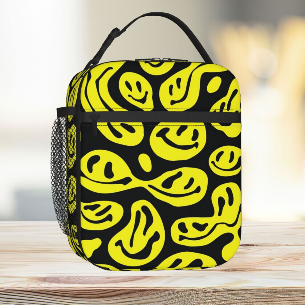 Famgem Lunch Bag Melted Smiley Faces Tote Insulated Cooler Kids School Travel Yellow
