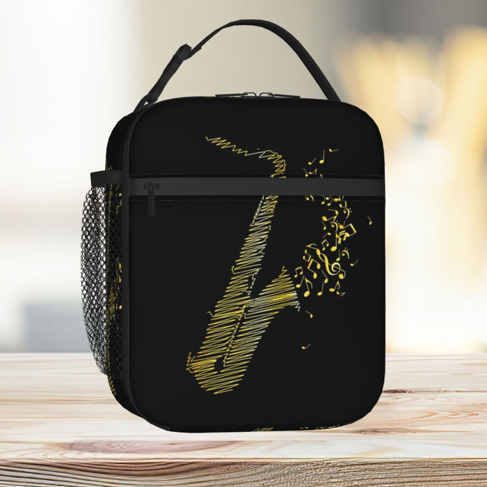 Lunch Bag Saxophone Art - Yellow Mix Tote Insulated Cooler Kids School Travel