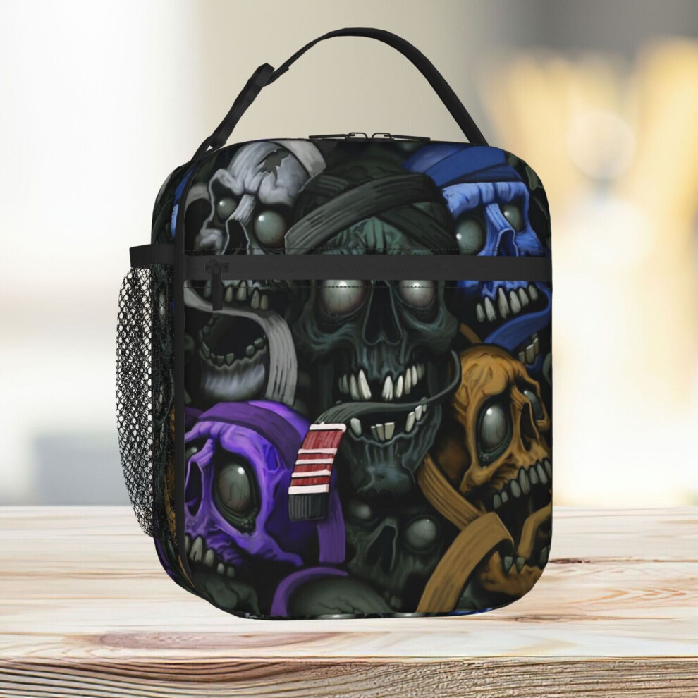 Famgem Lunch Bag Jiu Jitsu Skulls Insulated Cooler Tote - Large Capacity, Dual Carry, Ideal For Kids' School & Travel