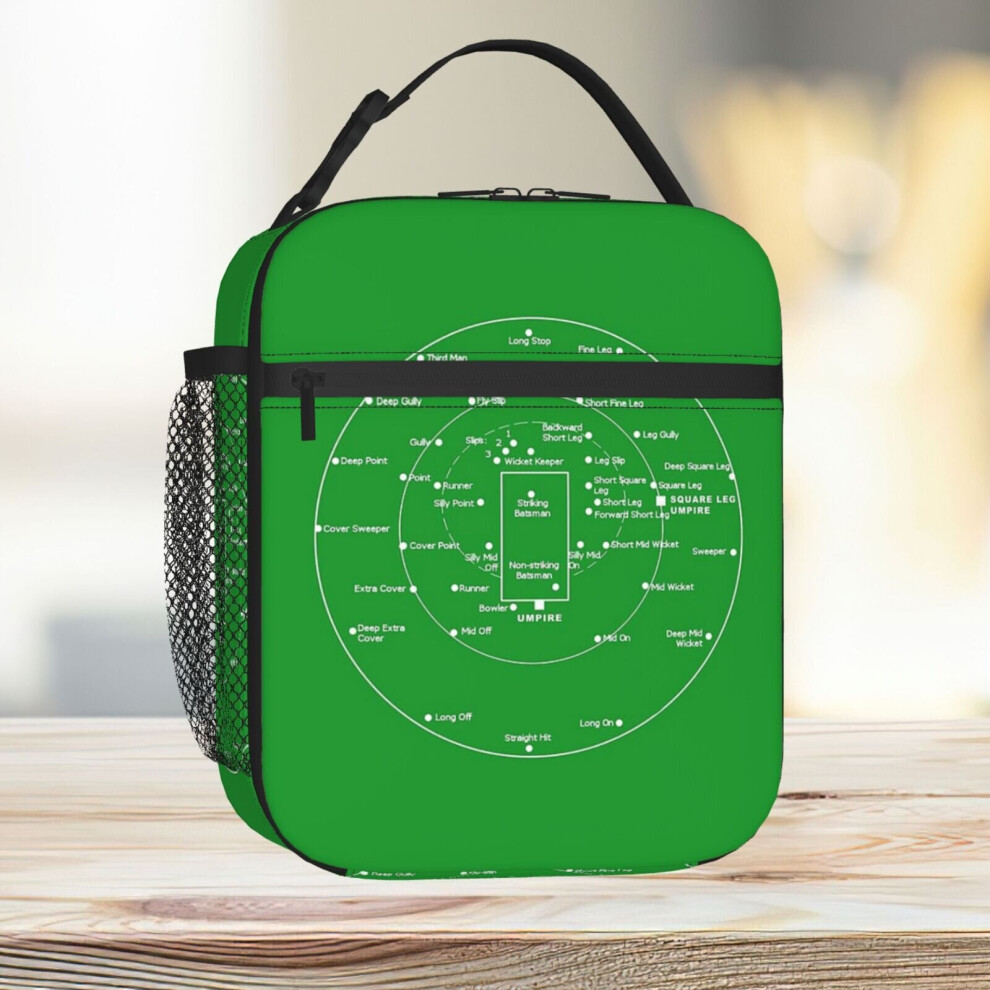 Lunch Bag CRICKET PITCH POSITIONS- Fielding Positions Diagram Tote Insulated Cooler Kids School Travel