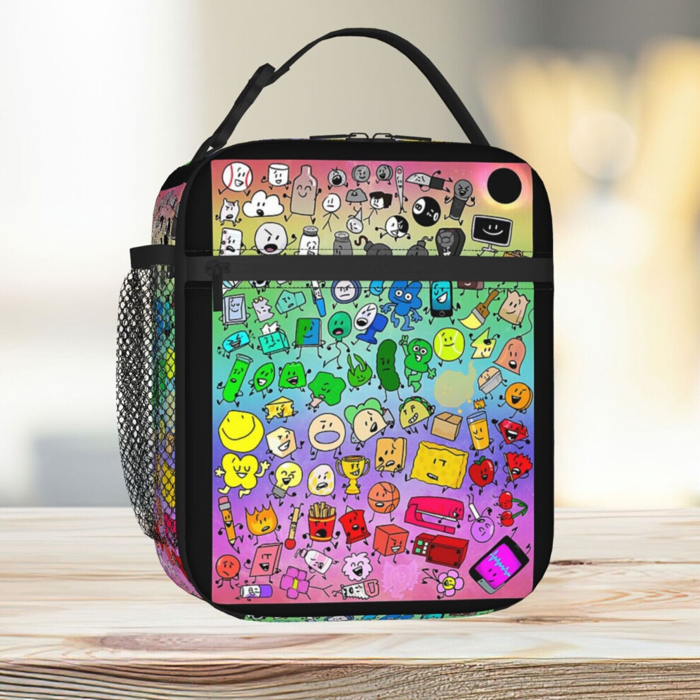 Lunch Bag BFDI Inanimate Insanity All Characters (Rainbow) Tote Insulated Cooler Kids School Travel