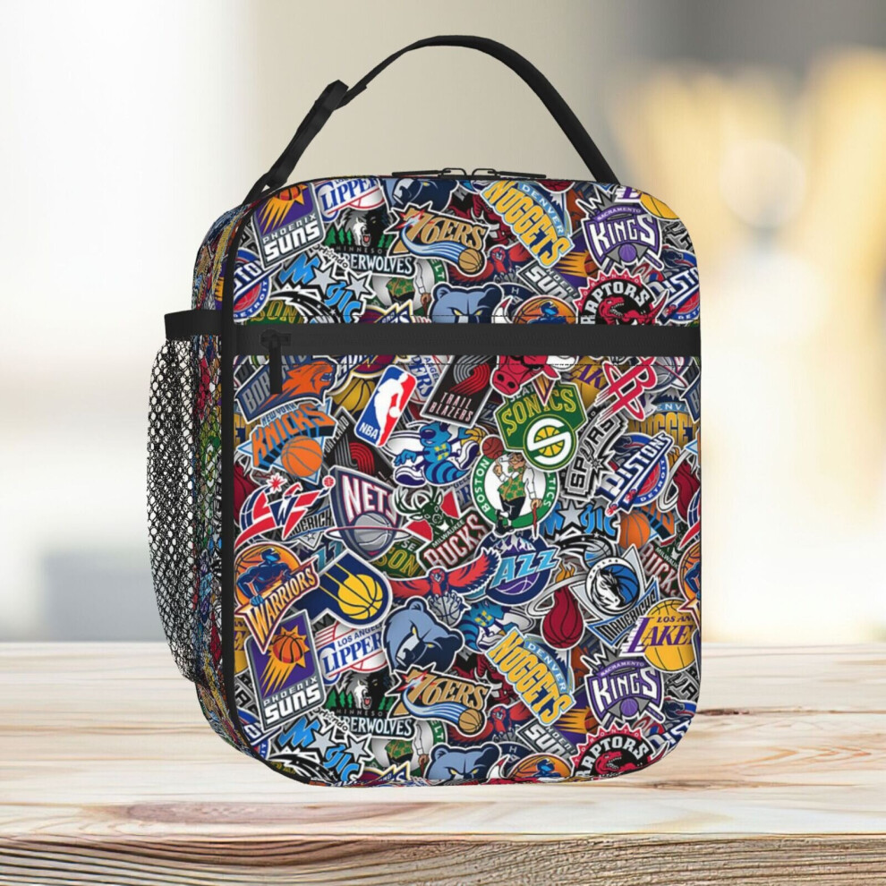 Famgem Lunch Bag Nba Teams Stickers Old Logos Tote Insulated Cooler Kids School Travel