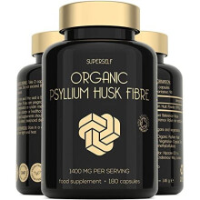 Organic Psyllium Husks Capsules 1400mg - Fibre Supplement for Men & Women - Pure Psyllium Husk Powder - 180 Tablets - High in Soluble Fiber -