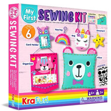 My First Sewing Kit for Kids Age 7 8 9 10 11 12 Beginner Art & Craft, Includes 6 Easy Projects Dolls and Pillows, Instruction & Plush Felt Materials