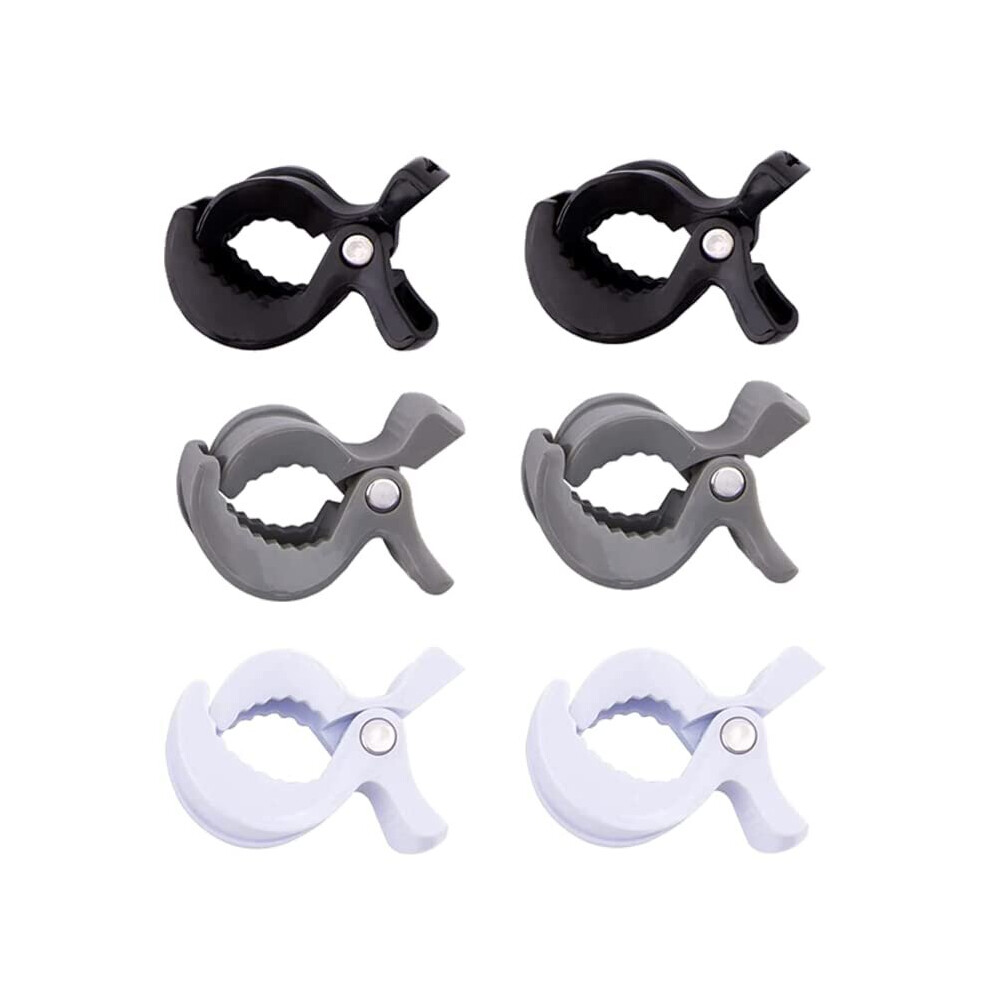 6 Pack Baby Pram Clips,Universal Buggy Clips Clasps Baby Pram Grippers Pram Toy Holder,Blanket Clamp (Black Grey White)