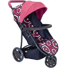 Joie Junior Litetrax 3 Wheeled Pushchair | Buggy In Geometric Pink And Navy | Baby Doll Pushchair | Childrens Baby Doll Collapsible Stroller Toy |